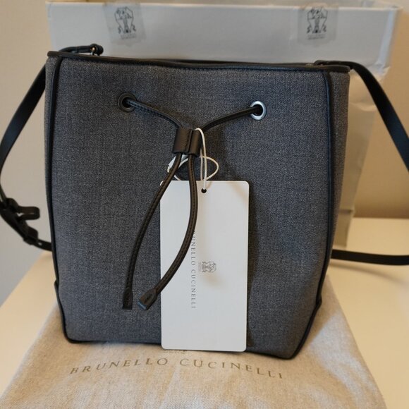 Brunello Cucinelli Duo Bucket Bag Gray Virgin Wool Monili New Tag $2,700 - Picture 2 of 15
